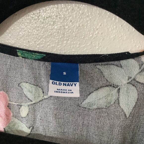 Old Navy Black Floral Cottagecore Summer Tropical Flower Print Midi Dress Small - Picture 11 of 12